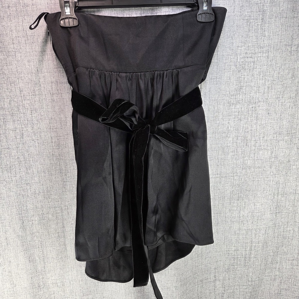 VTG Banana Republic Y2K Women's Black Silk Strapless Mini Dress SZ 6 Velvet Sash - Picture 4 of 13